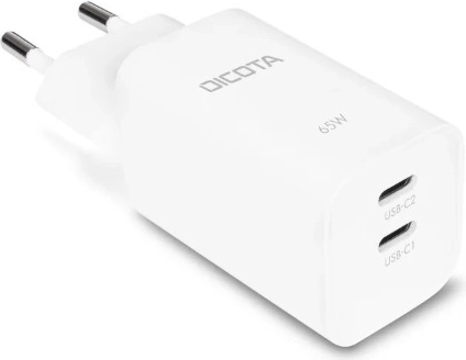 Bílá GaN nabíječka 65 W se 2× USB-C (EU)