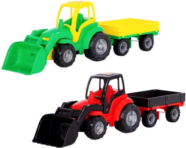 Velký plastový traktor s přívěsem a radlicí - 1 kus