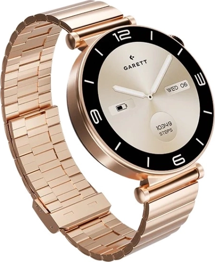 Smartwatch Garett Rose růžově zlatý s ocelovým tahem