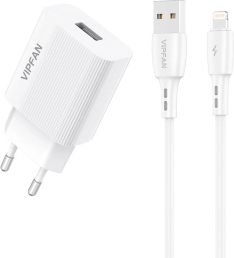 Síťová nabíječka Vipfan 1x USB 2,4A a Lightning kabel bílá
