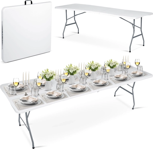 Skládací cateringový zahradní stůl 244 cm – bílý