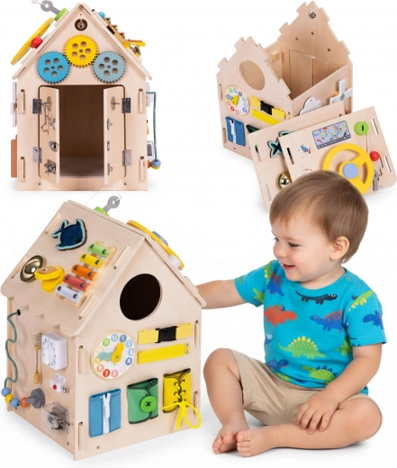 Dřevěný montessori domeček XXL s aktivitami 30 v 1 ECOTOYS