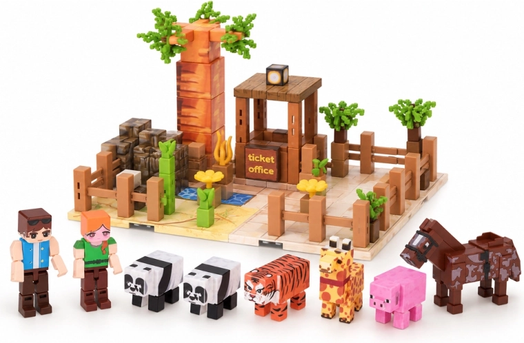 Zoo scéna se zvířaty a figurkami