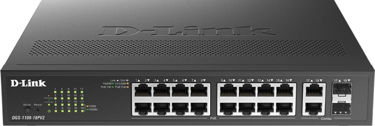D-Link smart managed gigabitový PoE switch DGS-1100-18PV2 (16× 10/100/1000BASE-T)