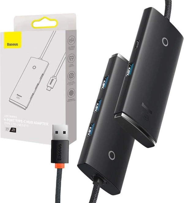 USB-C adaptér Baseus OS-Lite s 4 porty USB 25 cm černý