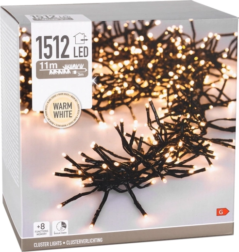 Vánoční LED řetěz 11 m, 1512 teplých bílých LED, IP44 s časovačem