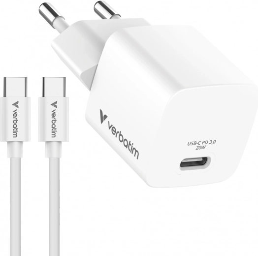 Verbatim mini GaN nabíječka 20 W s kabelem USB-C 1 m