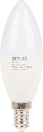 LED žárovka Retlux svíčka E14 8 W teplá bílá