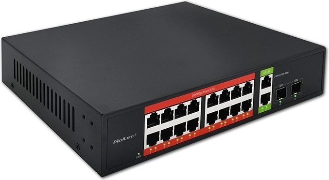 Gigabitový PoE switch 16× RJ45, 2× RJ45 uplink, 2× SFP, 1000 Mb/s