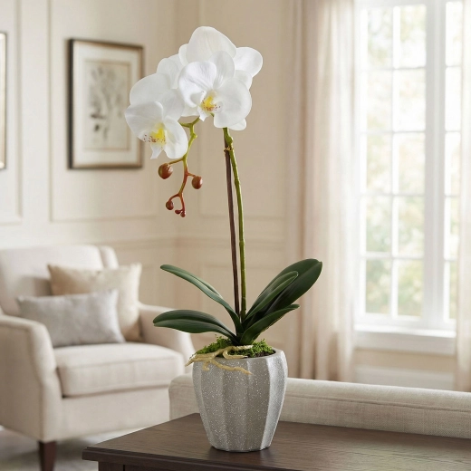 Umělá dekorativní orchidej v květináči 45 cm - 1 kus