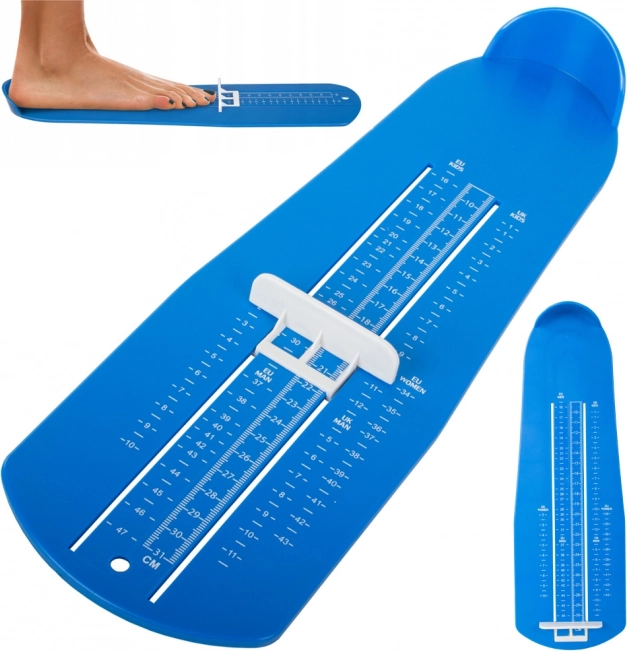 Modrý měřič velikosti bot