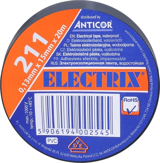 Solight izolační elektro páska 15 mm x 0,13 mm x 20 m černá