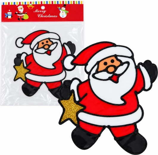 Vánoční gelová samolepka na okno Santa Claus se hvězdou - 1 kus
