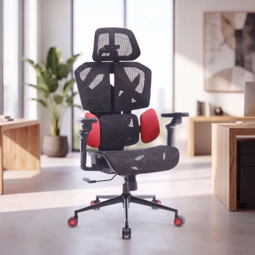 TitanMesh Pro ergonomická kancelářská otočná židle s bočními polštáři – Červená