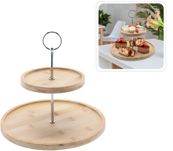 Dvoupatrová bambusovo-kovová patera 22 × 24 cm