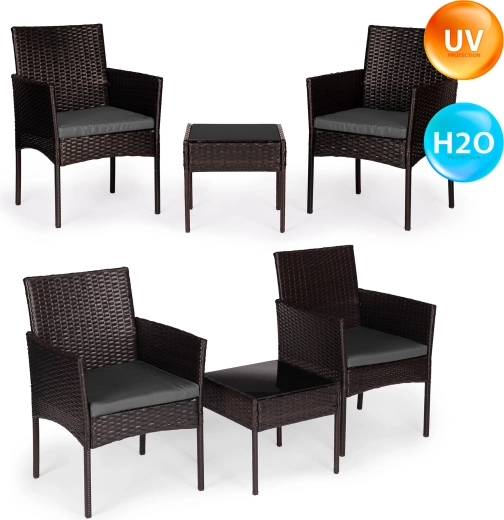 Zahradní set z technoratanu pro 2 osoby s konferenčním stolkem, tmavě hnědý, MultiGarden