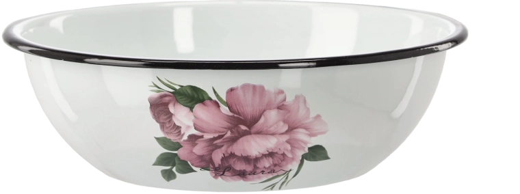 Emaliovaná ocelová mísa 2,5 l, průměr 24,5 cm, bílá s motivem pivoněk