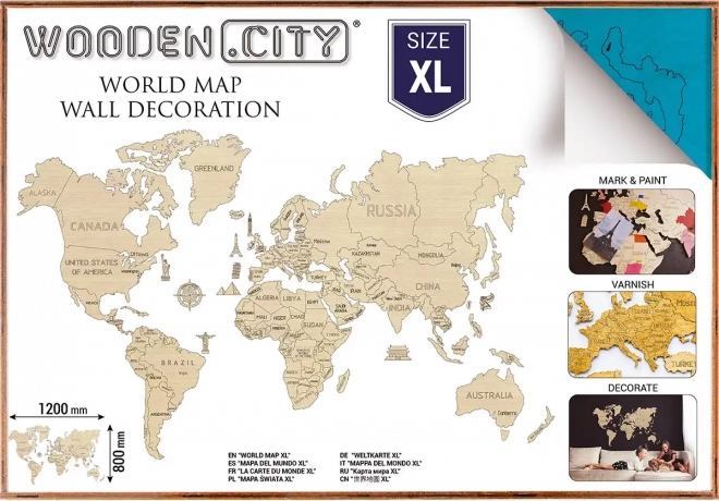 WOODEN CITY dřevěná 3D mapa světa na stěnu XL – Modrá