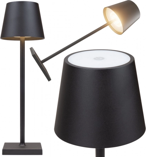 Dotyková stolní LED lampička s 3 odstíny světla, bezdrátová, USB‑C, černá