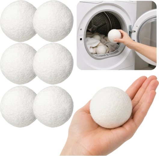 Přírodní vlněné míčky do sušičky, bílé 7 cm, 6 ks