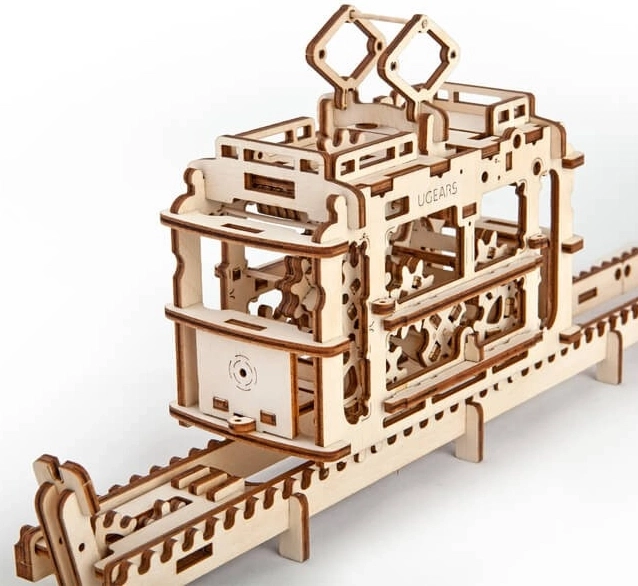 Ugears kabinová lanovka s tratí – 3D dřevěné mechanické puzzle