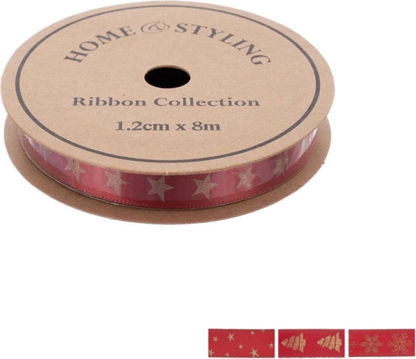 Home & Styling vánoční polyesterová stuha 8 m vínová mix