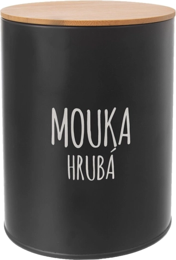 Plechová dóza s bambusovým víkem na mouku hrubou 13 cm černá