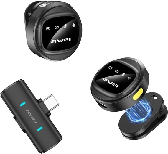 AWEI MK3 Duo bezdrátový klopový mikrofon černý