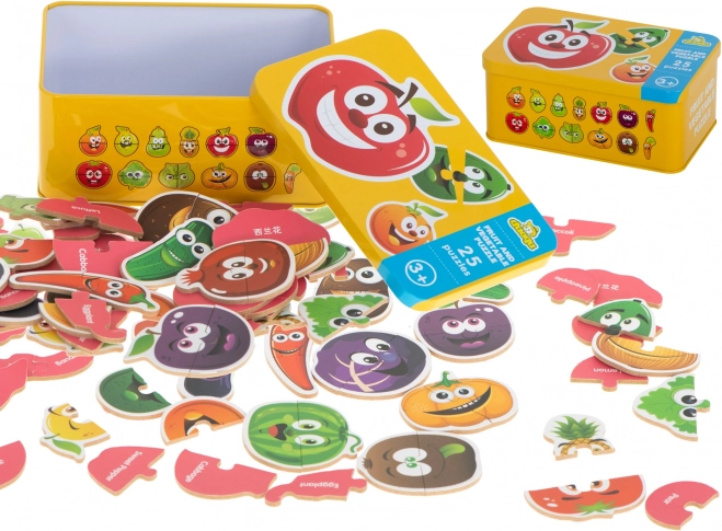 Barevná vzdělávací puzzle ovoce/zelenina v plechovce