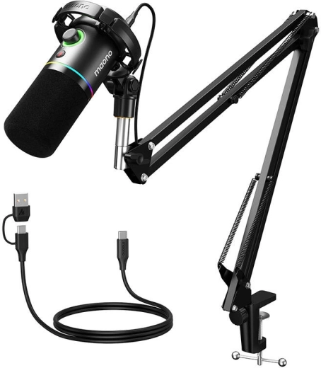 Dynamický USB/XLR mikrofon Maono PD200XS s RGB podsvícením – černý