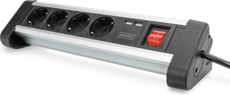 Biurowá napájecí lišta 45° se 4 zásuvkami, 2x USB (5V/2A), otočná 290°