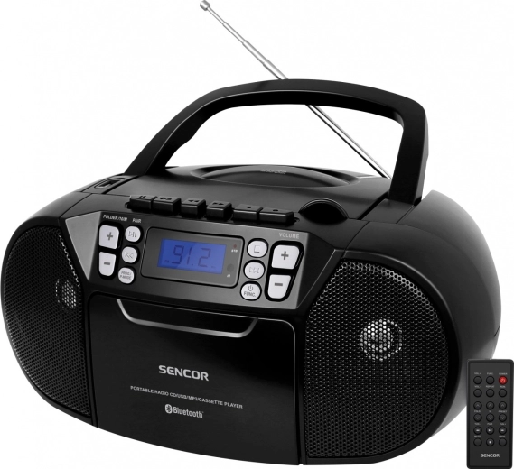 Radiomagnetofon s CD Sencor černý s MP3, USB, AUX a Bluetooth