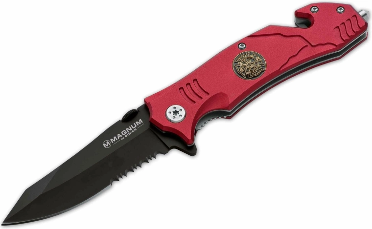 Magnum Fire Fighter záchranářský nůž s asistovaným otevíráním, červený hliník, 8,3 cm