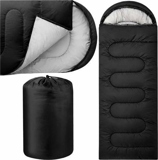 Turistický spacák mumie 2v1 210 × 75 cm s kapucí, černý