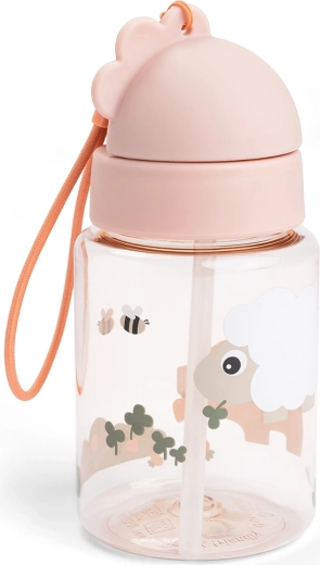 Done by Deer láhev s brčkem Tiny farm růžová 280 ml