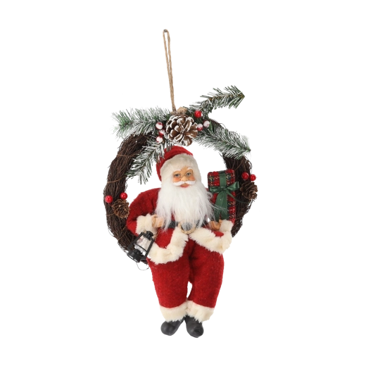 Vánoční závěsná dekorace mikuláš v věnci 30 cm - 1 kus