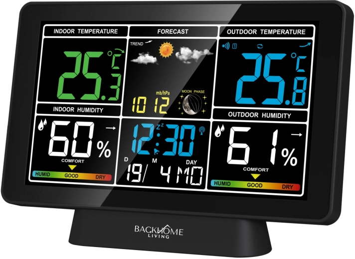 Digitální meteostanice s RCC, síťově-bateriová, černá 20 × 4 × 13,5 cm