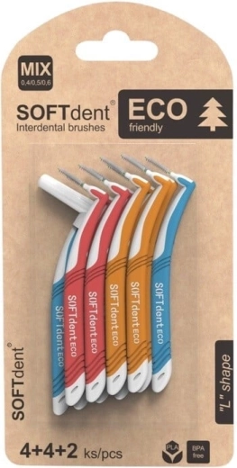 Softdent eco zahnuté mezizubní kartáčky mix (4× XS, 4× S, 2× M)