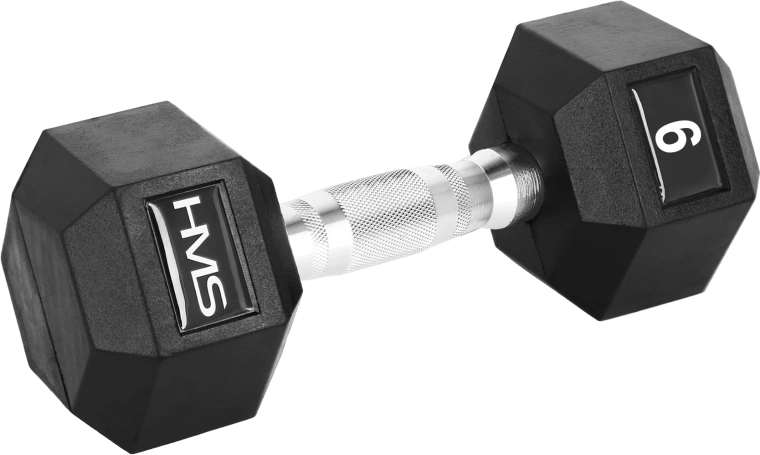 HMS Hexagonální pogumovaná jednoručka Hex Pro 9 kg
