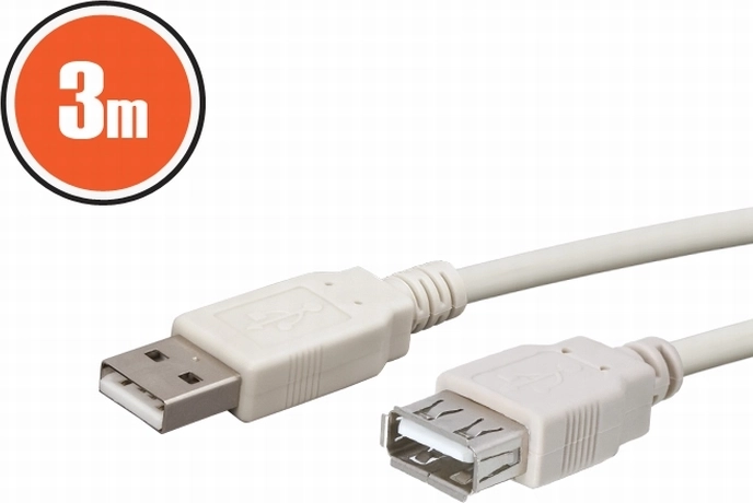 USB prodlužovací kabel A, 3 m, bílý