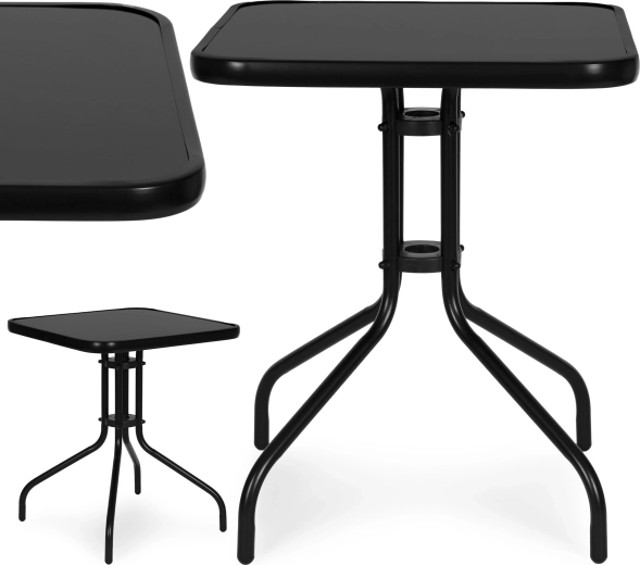 Zahradní čtvercový stůl 60 cm z tvrzeného skla, černý MultiGarden