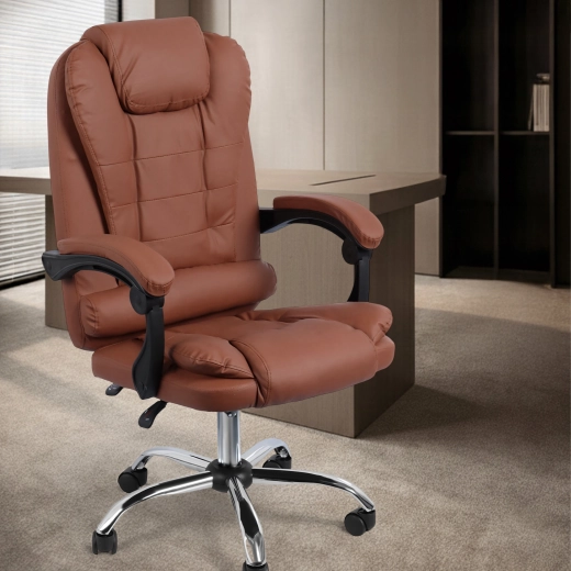 Ergonomické kancelářské křeslo z ekokůže, hnědé