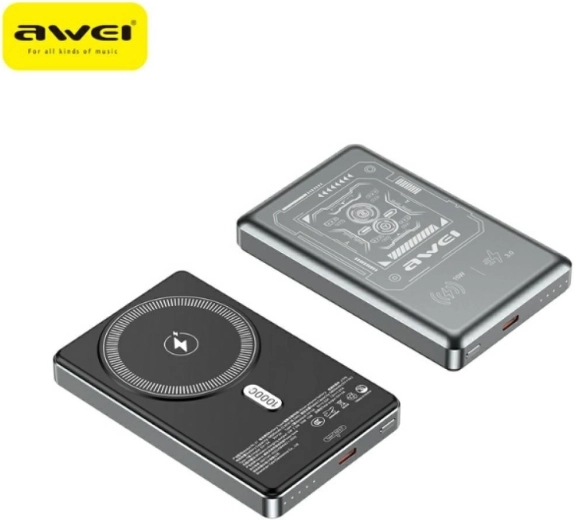 Awei MagSafe bezdrátová powerbanka 10 000 mAh šedá