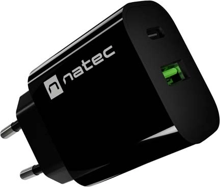 Natec Ribera síťová nabíječka 20 W, USB-A + USB-C, černá
