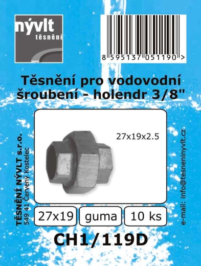 Těsnění pro vodovodní holendr 3/8" 27 × 19 mm, EPDM (10 ks)
