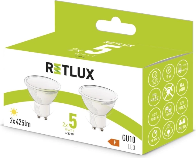 Retlux LED žárovka GU10 5 W teplá bílá - 2 ks