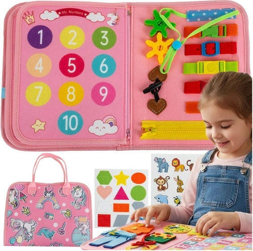 Kruzzel manipulační senzorická knížka montessori růžová (jednorožec) - 1 kus
