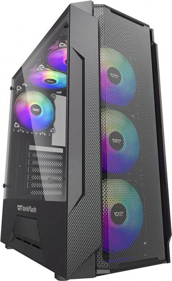 Počítačová skříň Darkflash LEO černá se skleněným panelem a RGB osvětlením
