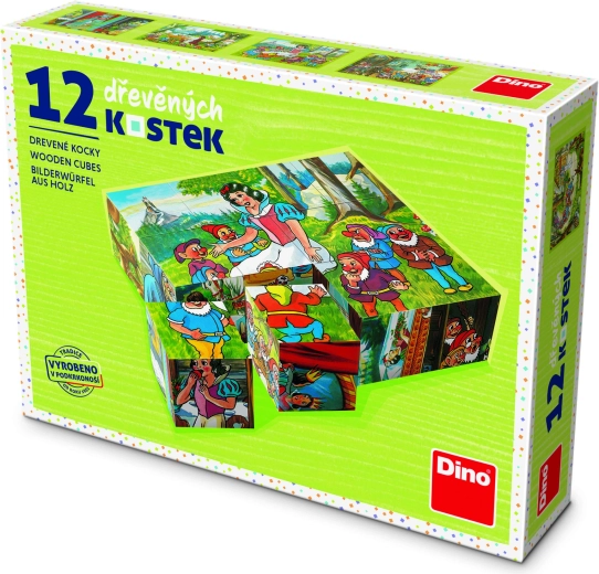Dřevěné kostky Sněhurka 12 kostek