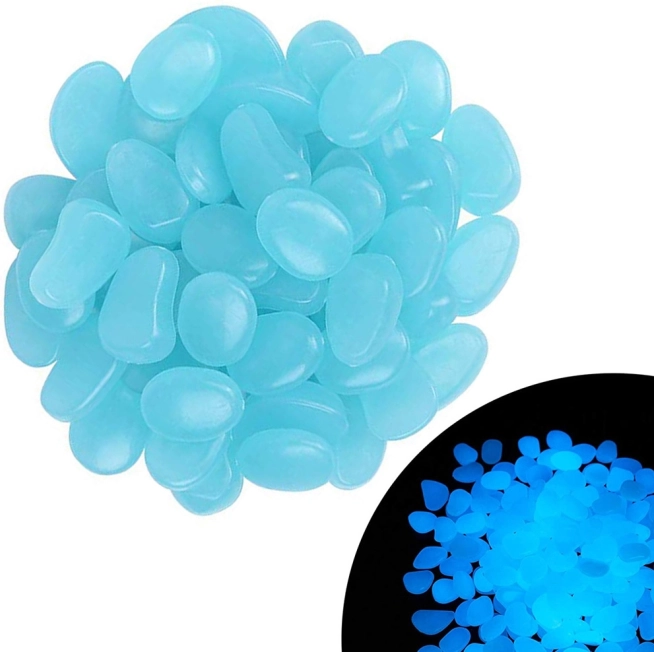 Fluorescenční svítící kamínky do zahrady a akvária, 100 ks